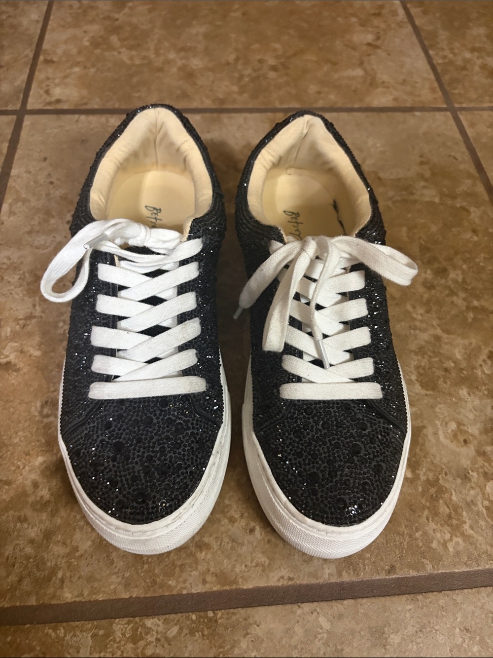 Betsey Johnson Black Glitter Lace-Up Women's Sneakers
